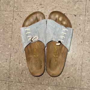 Birkenstock Papillio Masai Grey Blue Adjustable Slide Leather Suede Sz 37 6.5